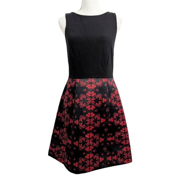 Alice + Olivia Red & Black Kaleidoscope Print Fit & Flare Dress - Picture 1 of 7